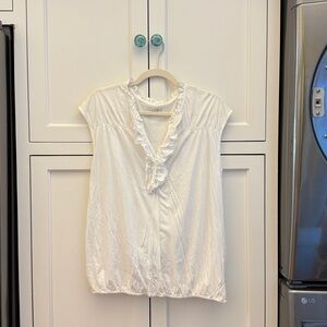 LOFT Ivory Ruffle Trim Top